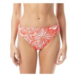 VINCE CAMUTO Red Floral Stripe Bikini Reversible High Leg Swimsuit Bottom L New